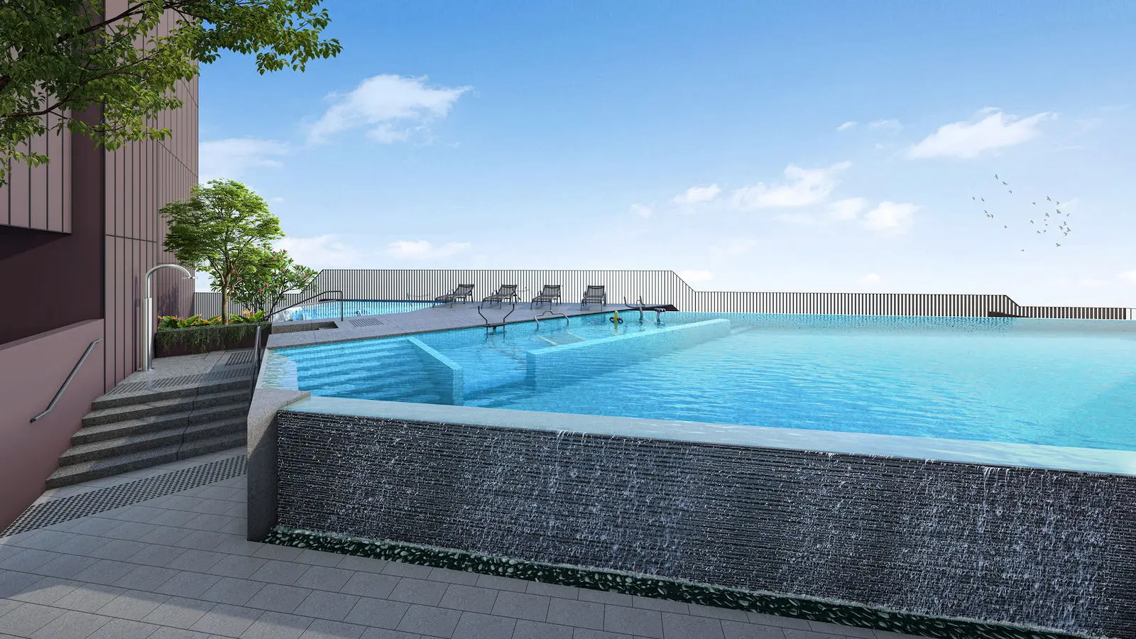 Rooftop swimming pool and lounge deck at Arina East Residences in District 15 Tanjong Rhu.