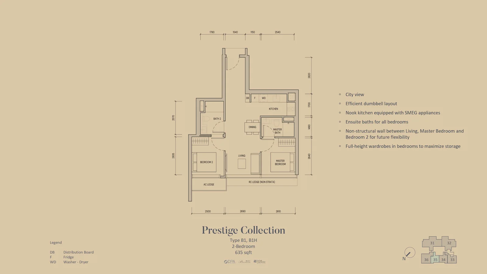 Aurea 2-bedroom Type B1 floor plan, Singapore.