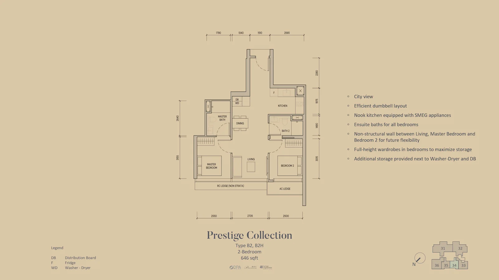 Aurea 2-bedroom Type B2 floor plan, Singapore.