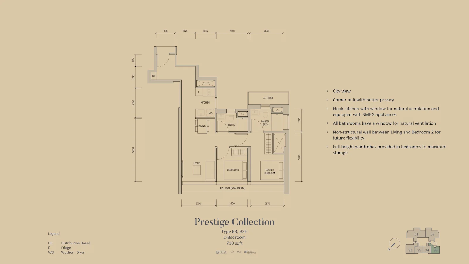 Aurea 2-bedroom Type B3 floor plan, Singapore.