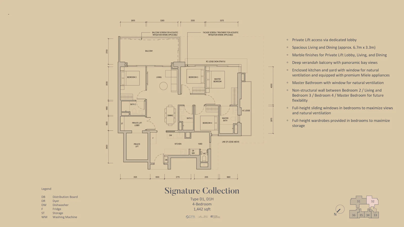 Aurea 4-bedroom Type D1 floor plan, Singapore.