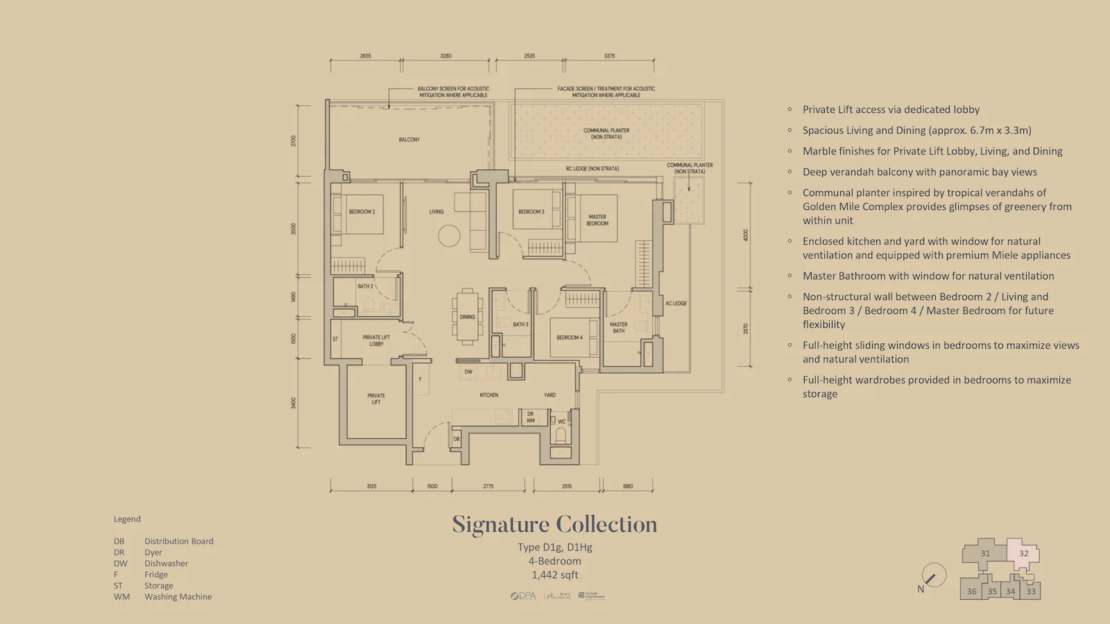 Aurea 4-bedroom Type D1g (planter-adjacent) floor plan, Singapore.