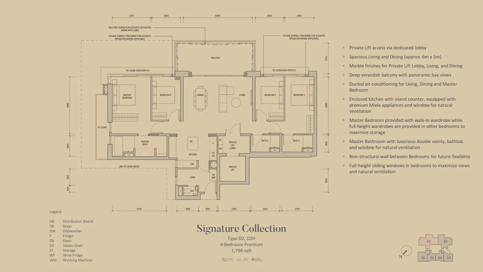 Aurea 4-bedroom Type D2 floor plan, Singapore.