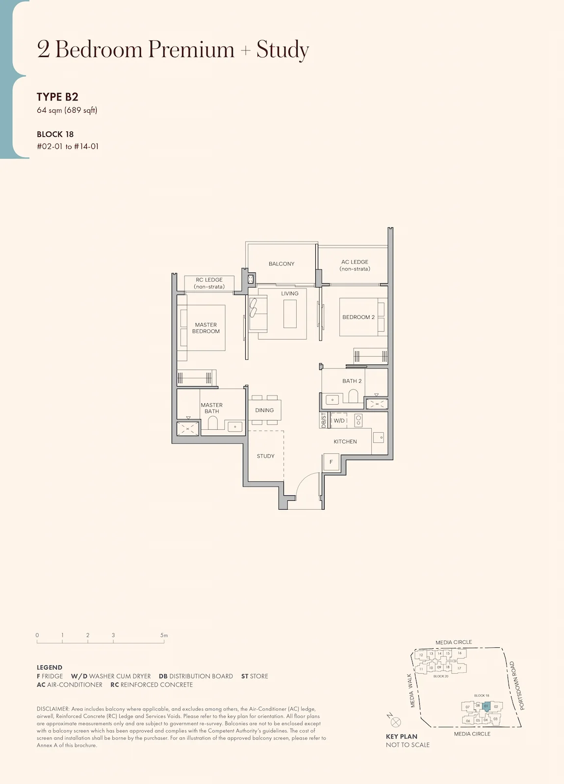 Hudson Place Residences 2-Bedroom Premium plus Study Type B2 floor plan.