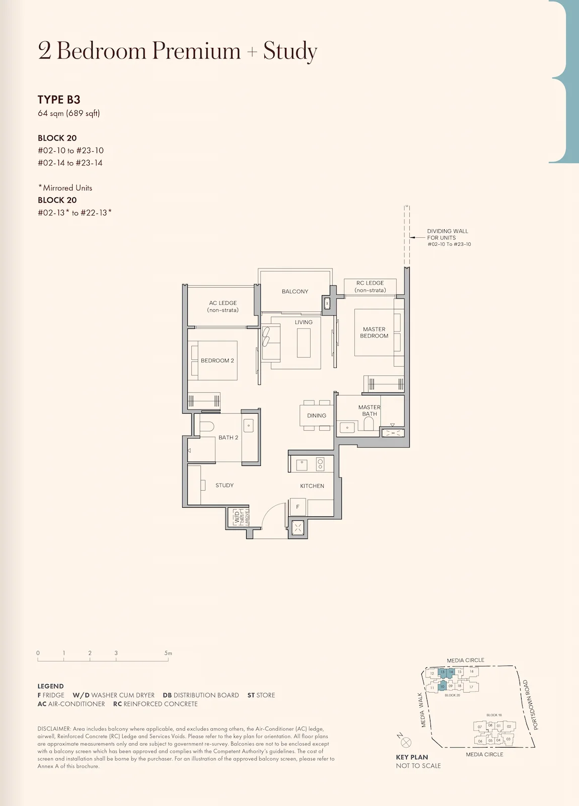 Hudson Place Residences 2-Bedroom Premium plus Study Type B3 floor plan.