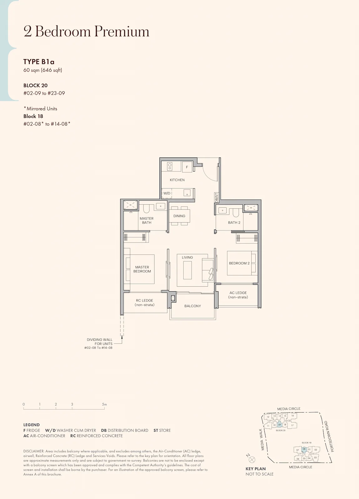 Hudson Place Residences 2-Bedroom Premium Type B1a floor plan.
