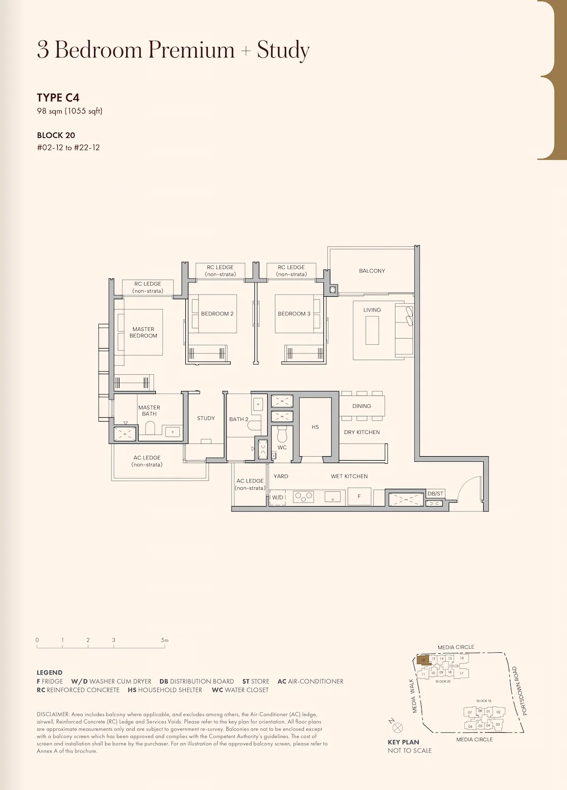 Hudson Place Residences 3-Bedroom Premium plus Study Type C4 floor plan.