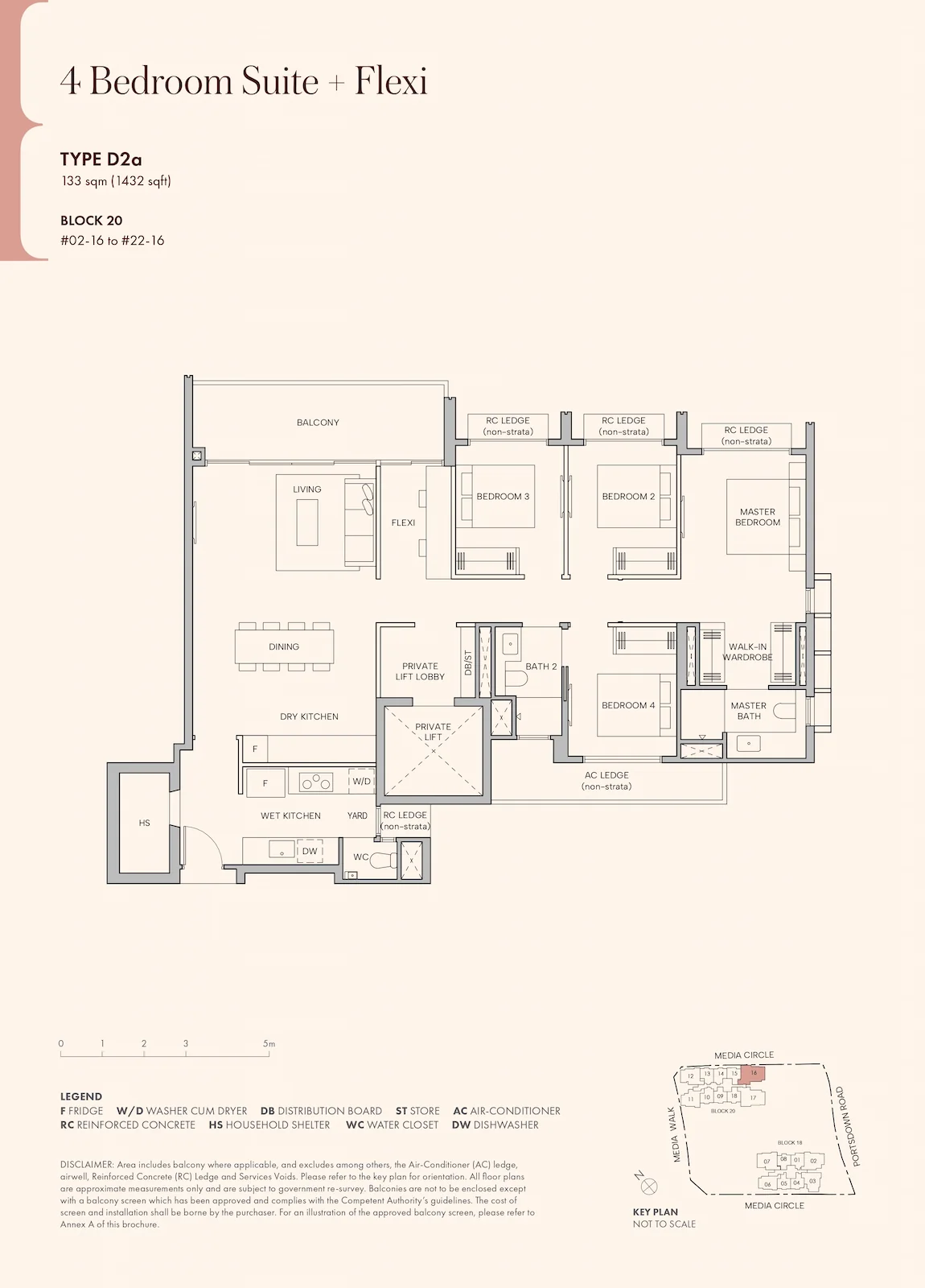 Hudson Place Residences 4-Bedroom Suite plus Flexi Type D2a floor plan.