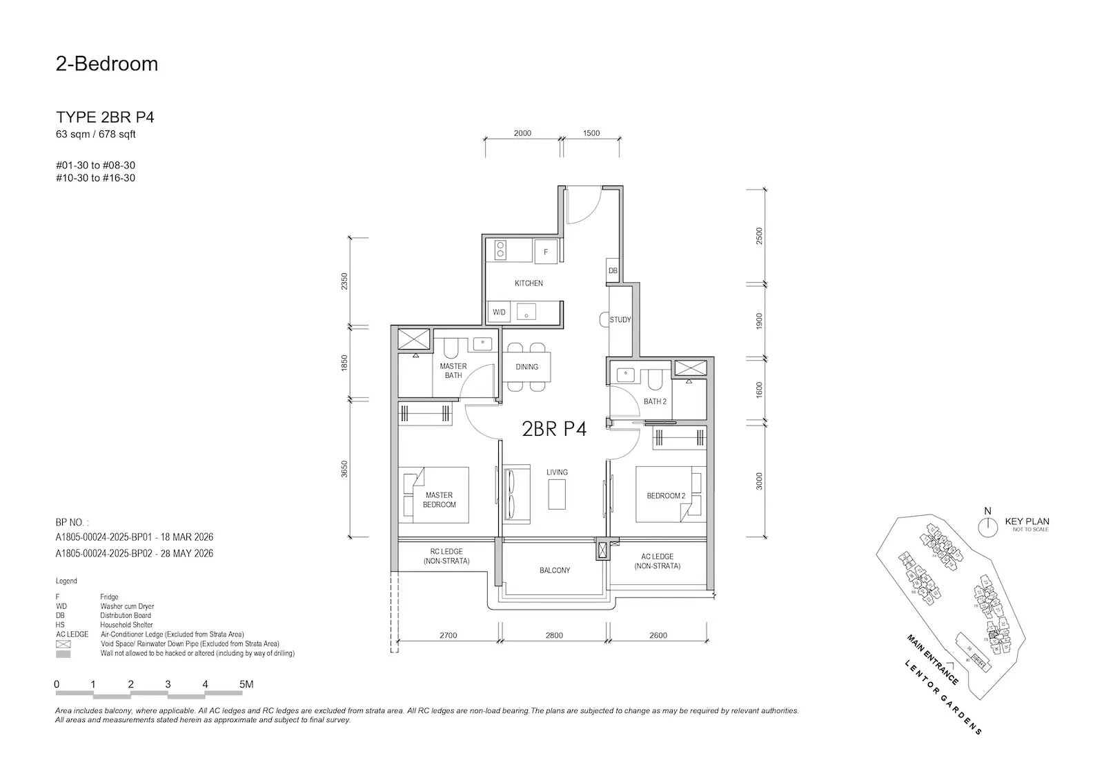 Lentor Gardens Residences 2BR Type P4 floor plan, 63 sqm / 678 sqft, 2-bedroom layout.