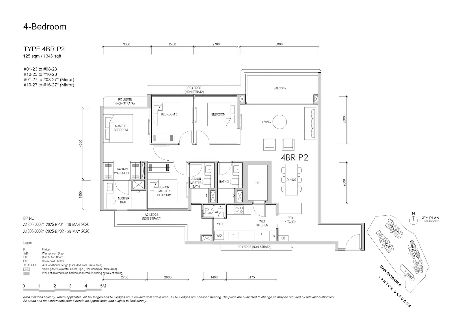 Lentor Gardens Residences 4BR Type P2 floor plan, 125 sqm / 1,346 sqft, 4-bedroom premium layout.