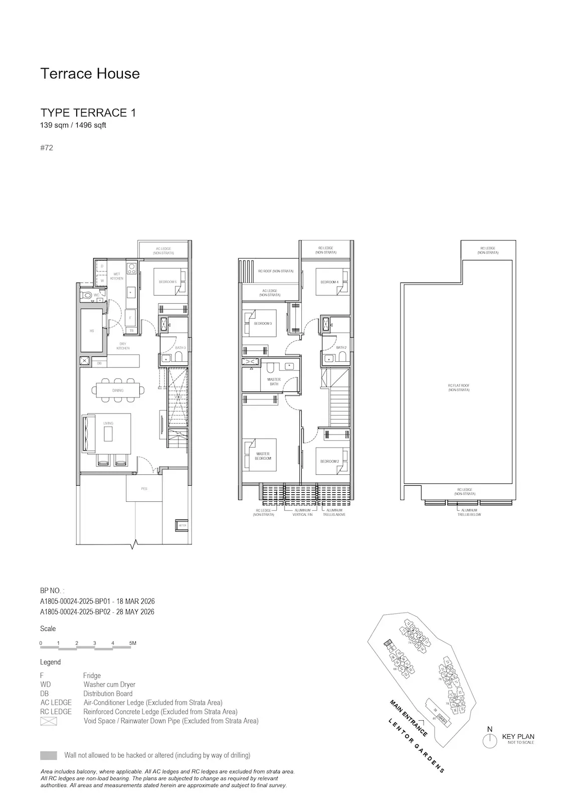 Lentor Gardens Residences Strata Terrace 1 floor plan, 139 sqm / 1,496 sqft, landed-style terrace house.