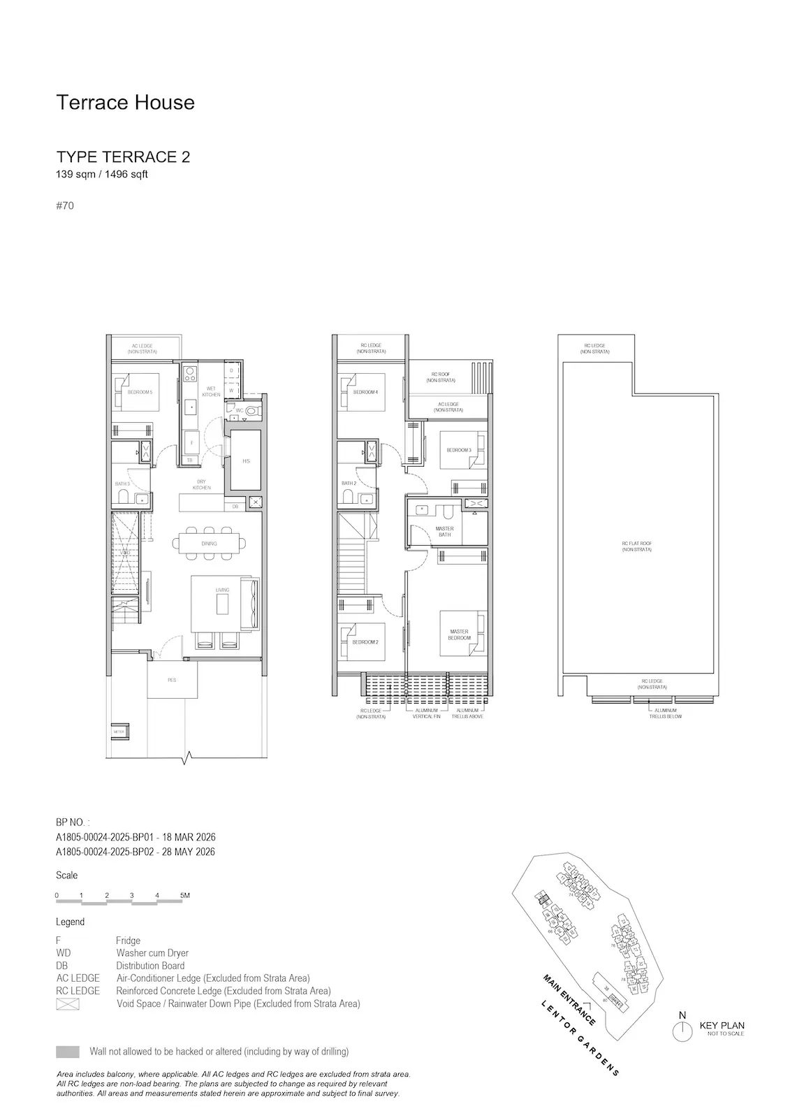 Lentor Gardens Residences Strata Terrace 2 floor plan, 139 sqm / 1,496 sqft, landed-style terrace house.