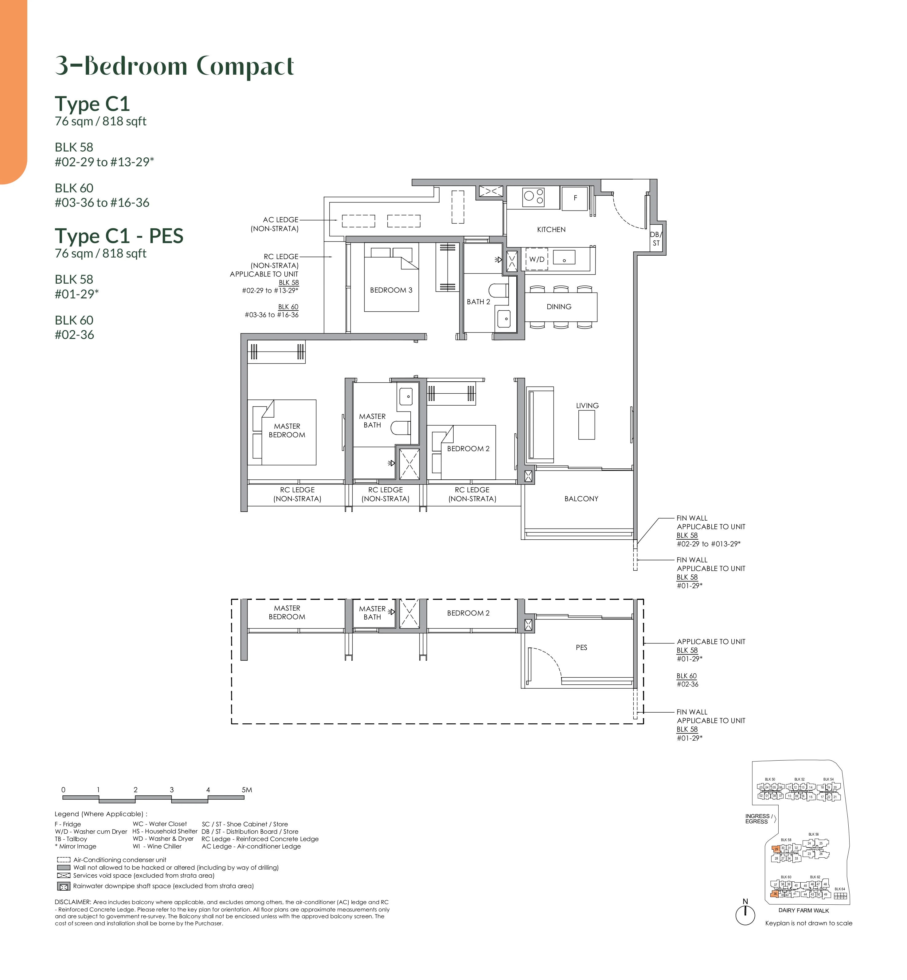 Narra Residences 3-Bedroom Compact Type C1 Floor Plan