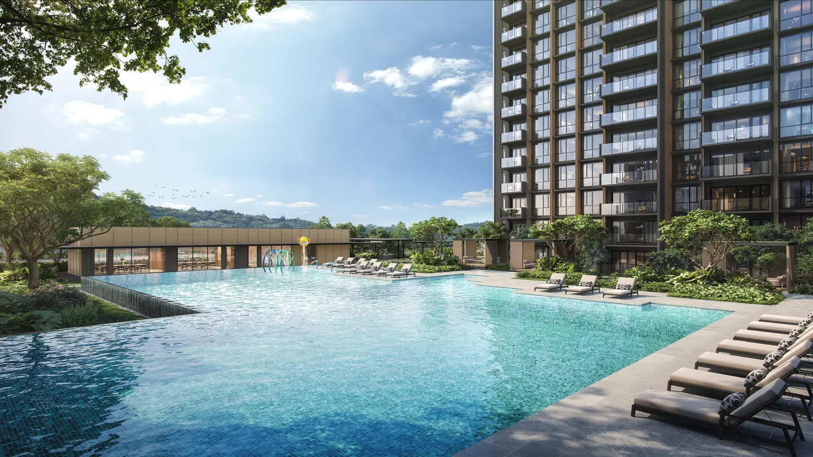 Leisure pool and aquatic facilities at Narra Residences.