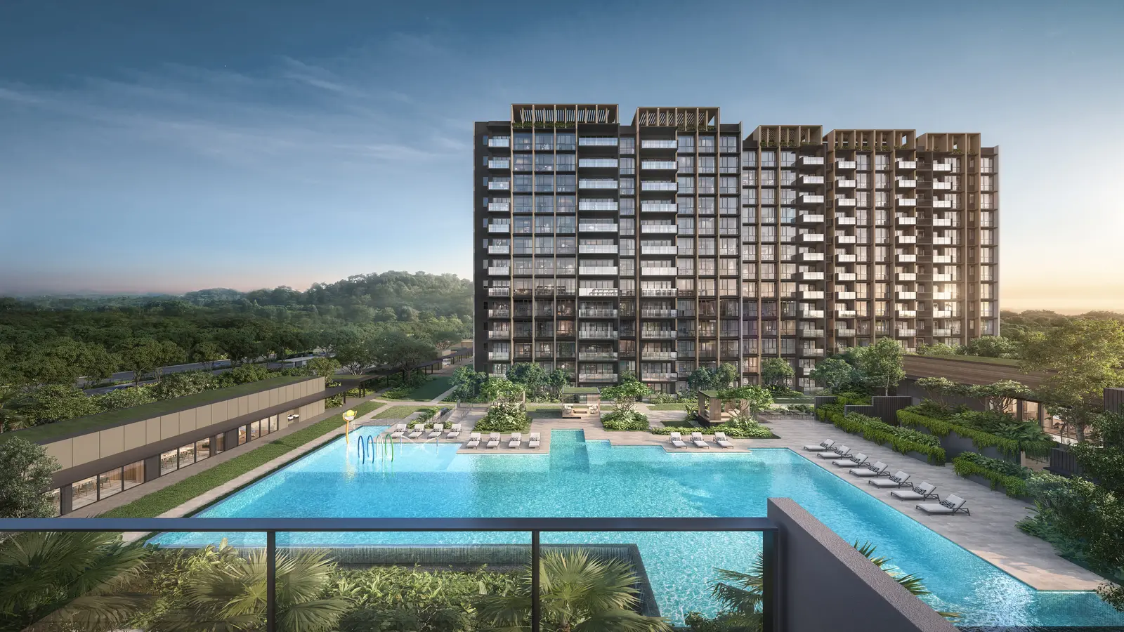Swimming pool and aquatic lounge at Narra Residences.