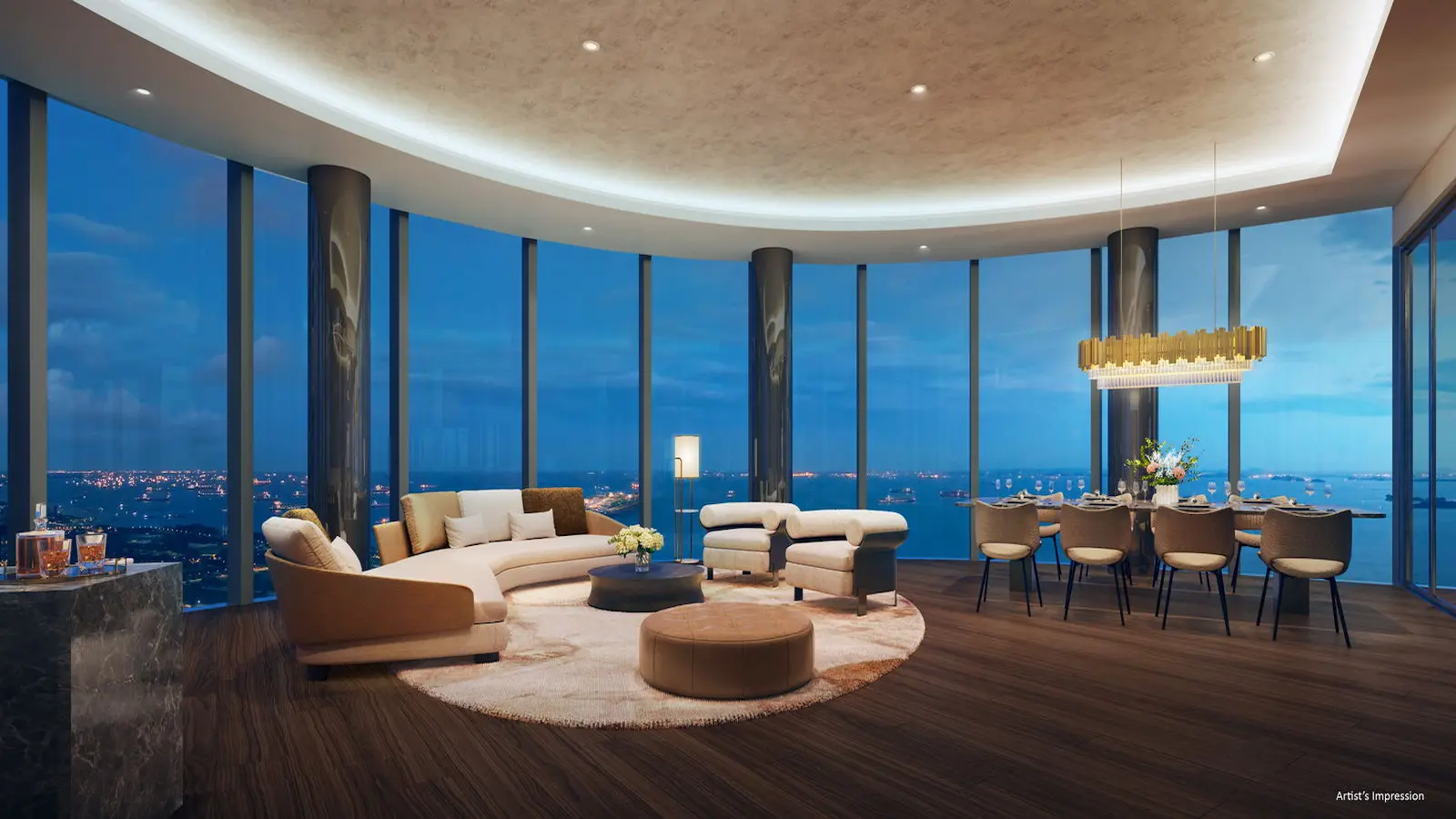 Sky Club infinity pool at Newport Residences facing the CBD skyline.