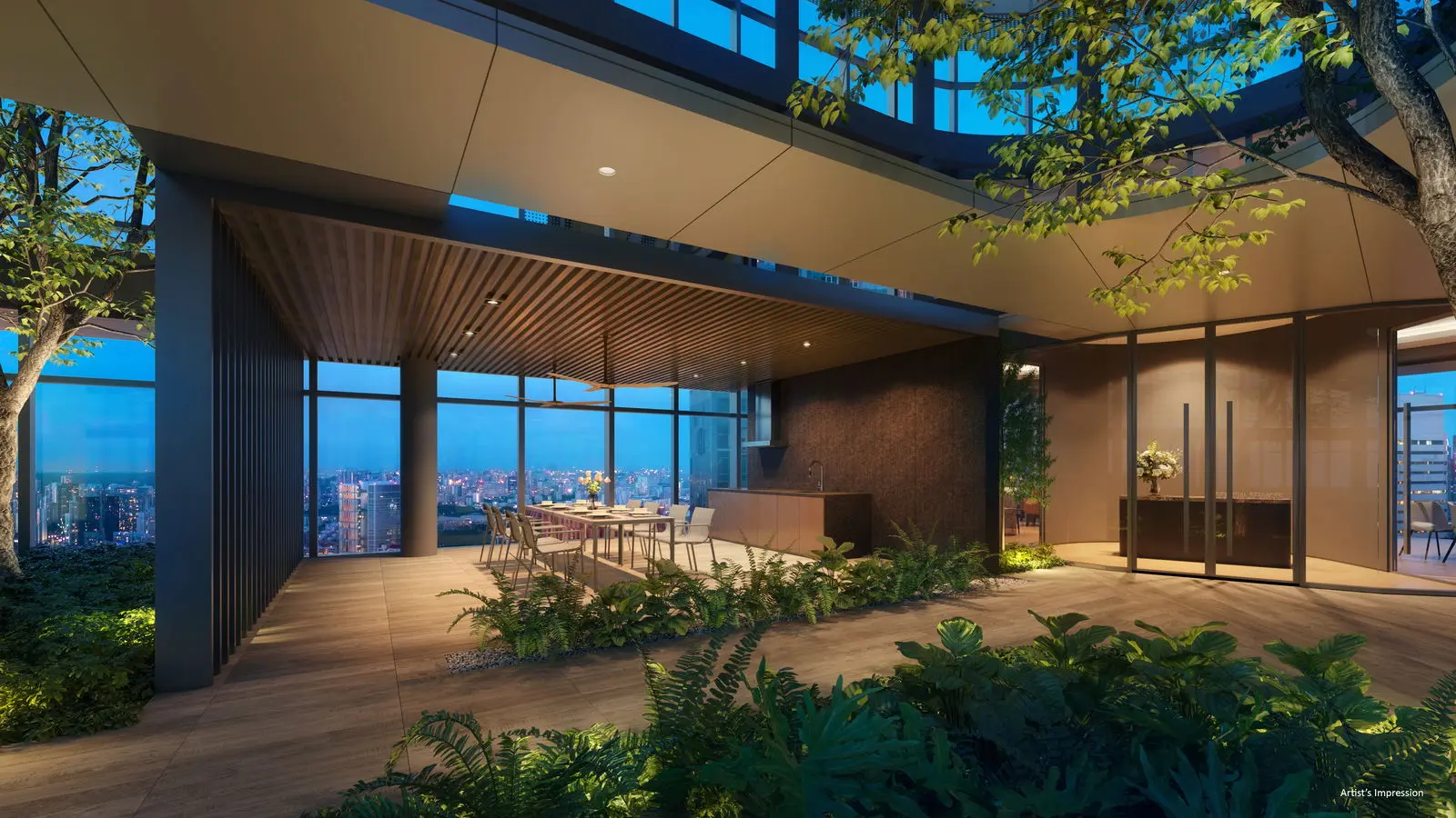 Sky Gourmet dining pavilion at Newport Residences facing the sea.