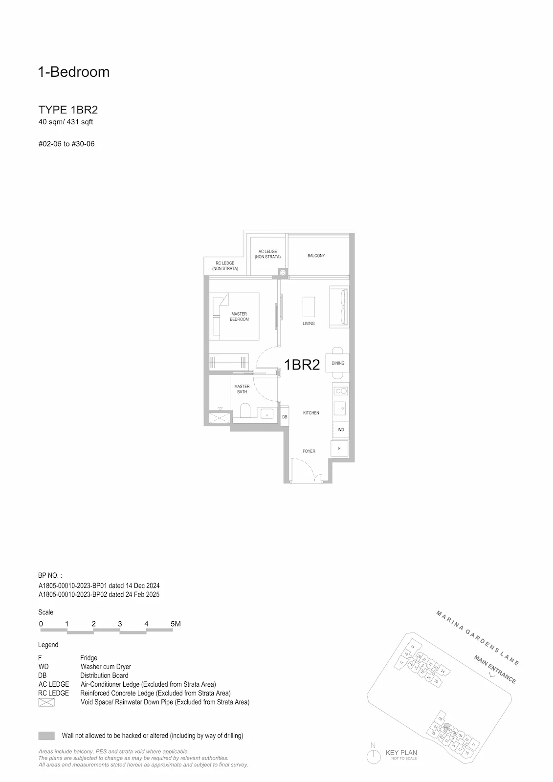 One Marina Gardens 1-Bedroom Type 1BR2 floor plan.