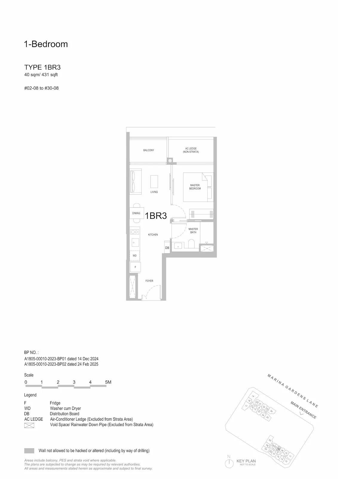 One Marina Gardens 1-Bedroom Type 1BR3 floor plan.