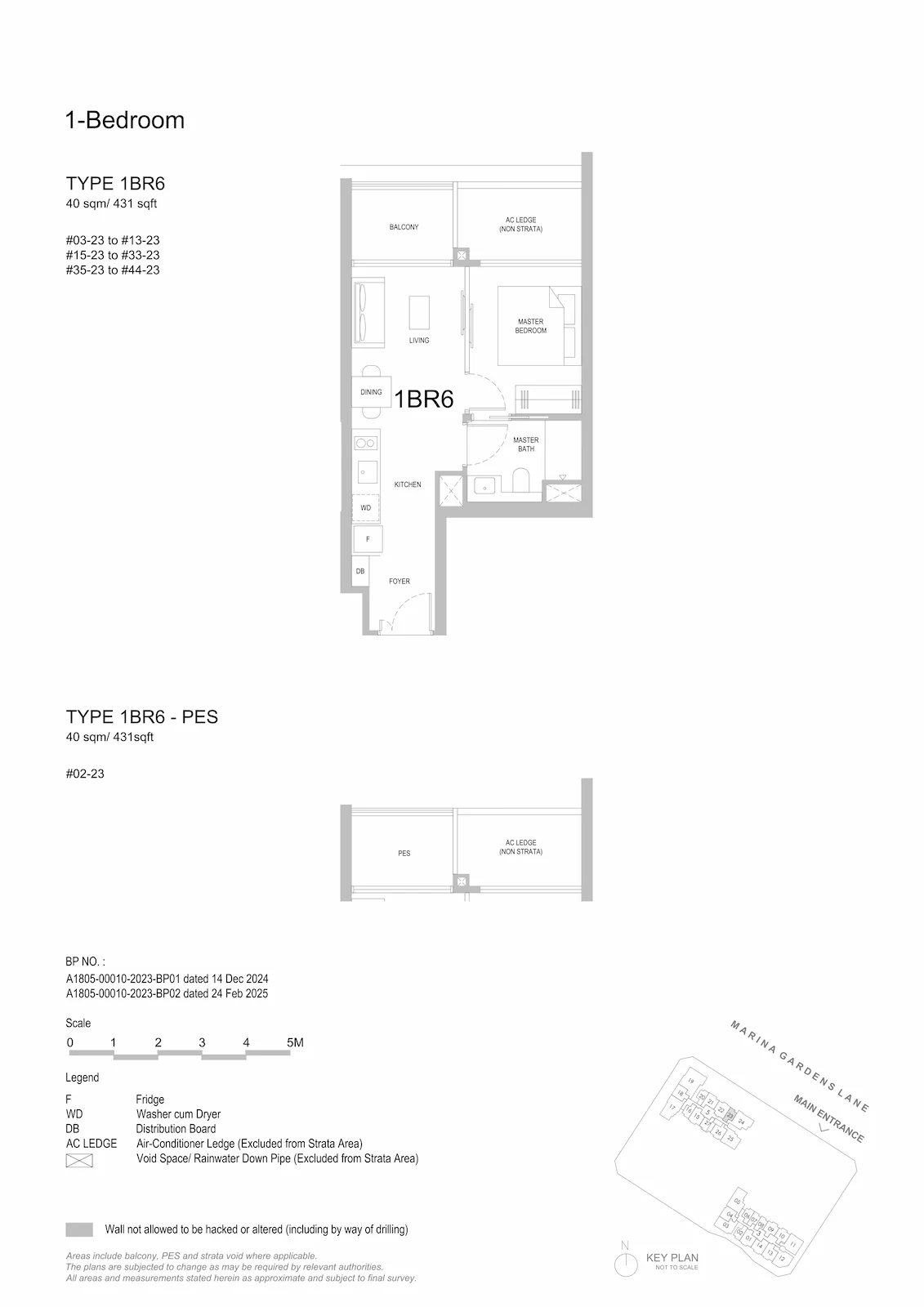 One Marina Gardens 1-Bedroom Type 1BR6 floor plan.