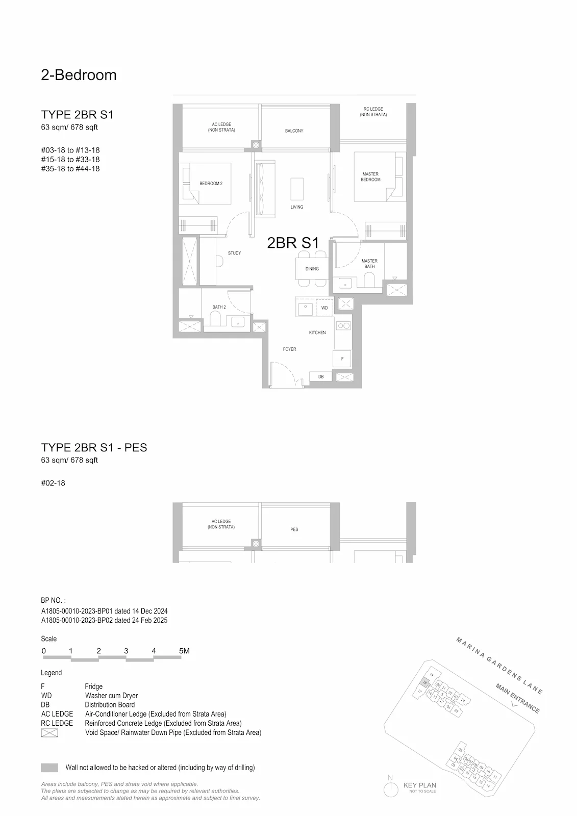 One Marina Gardens 2-Bedroom plus Study Type 2BR1S1 floor plan.