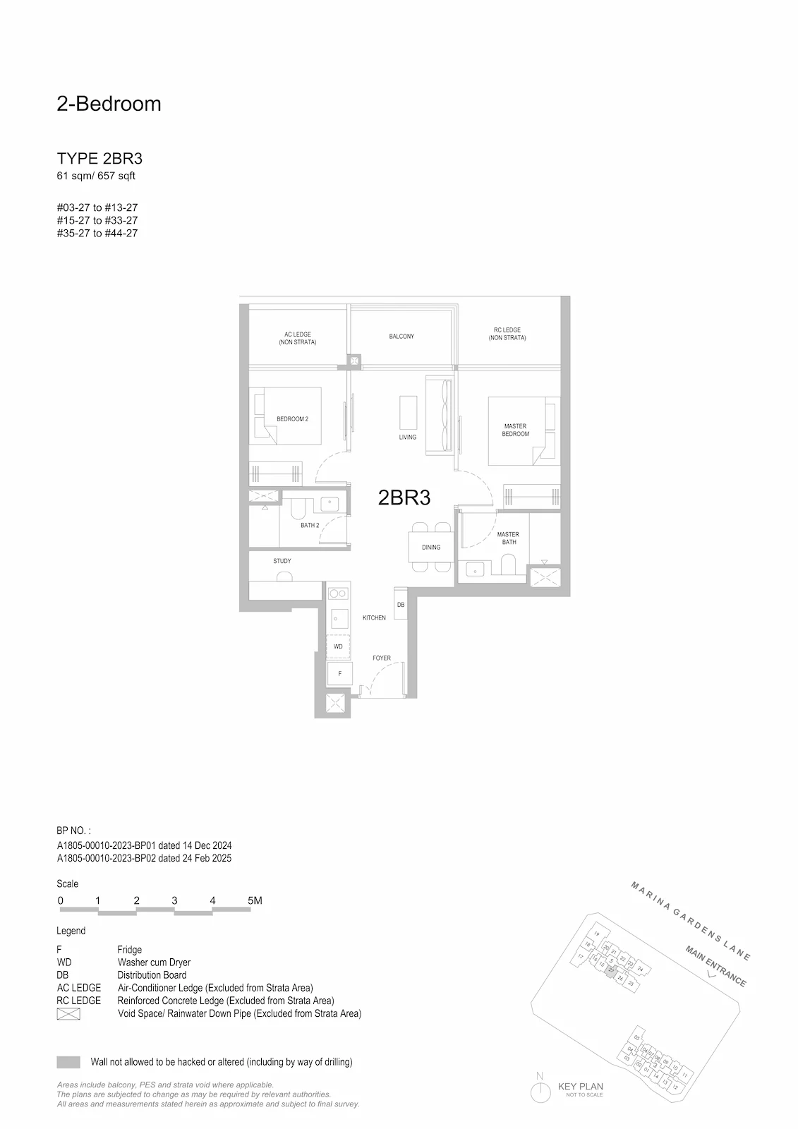 One Marina Gardens 2-Bedroom Type 2BR3 floor plan.