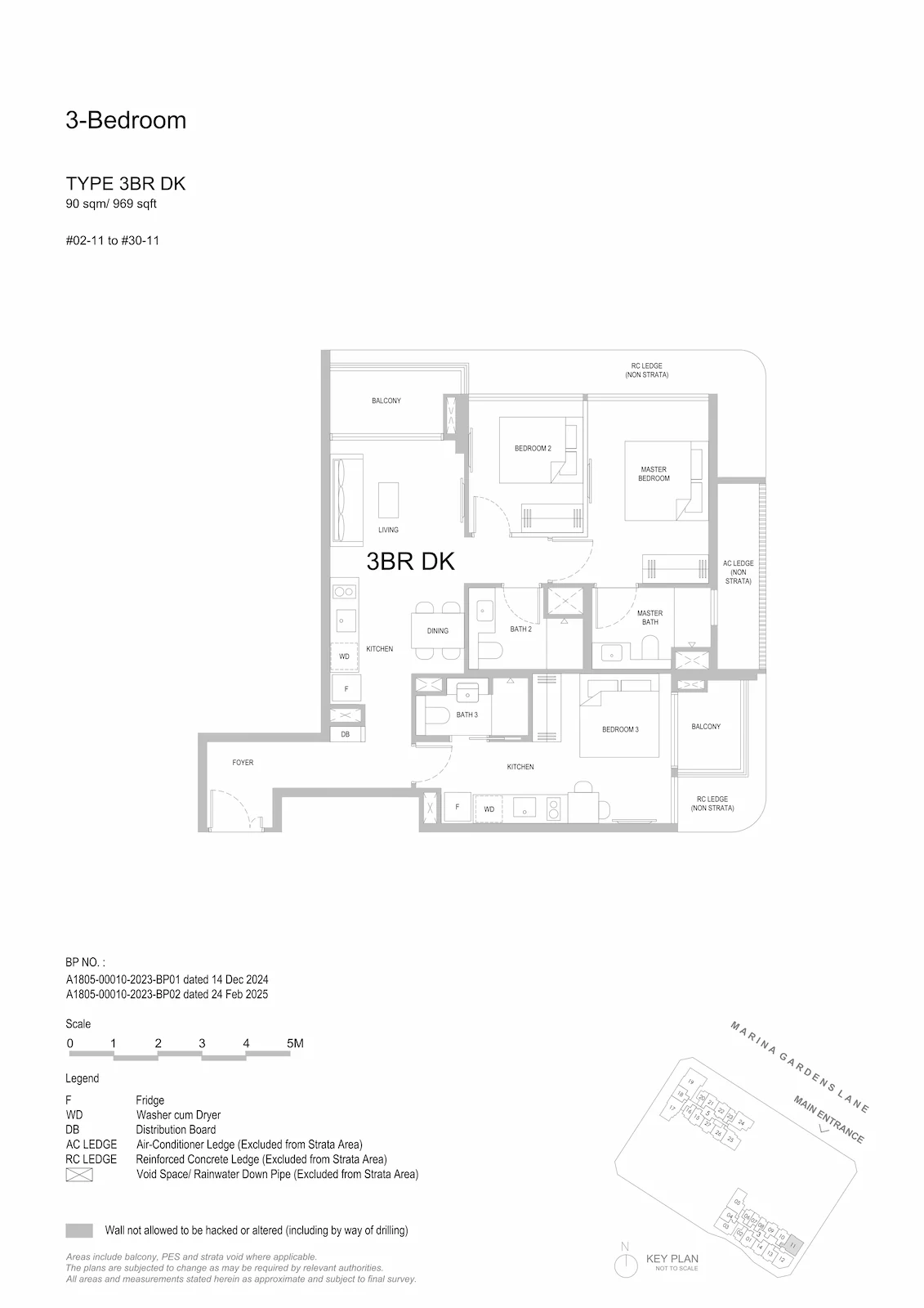 One Marina Gardens 3-Bedroom Dual Key Type 3BRDK floor plan.