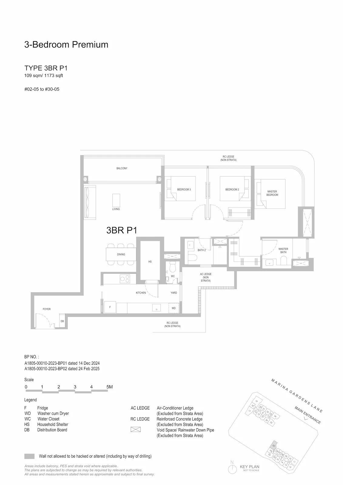 One Marina Gardens 3-Bedroom Premium Type 3BRP1 floor plan.