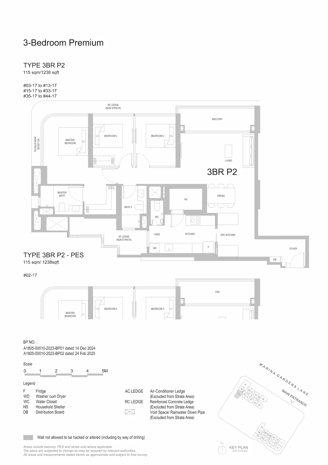 One Marina Gardens 3-Bedroom Premium Type 3BRP2 floor plan.