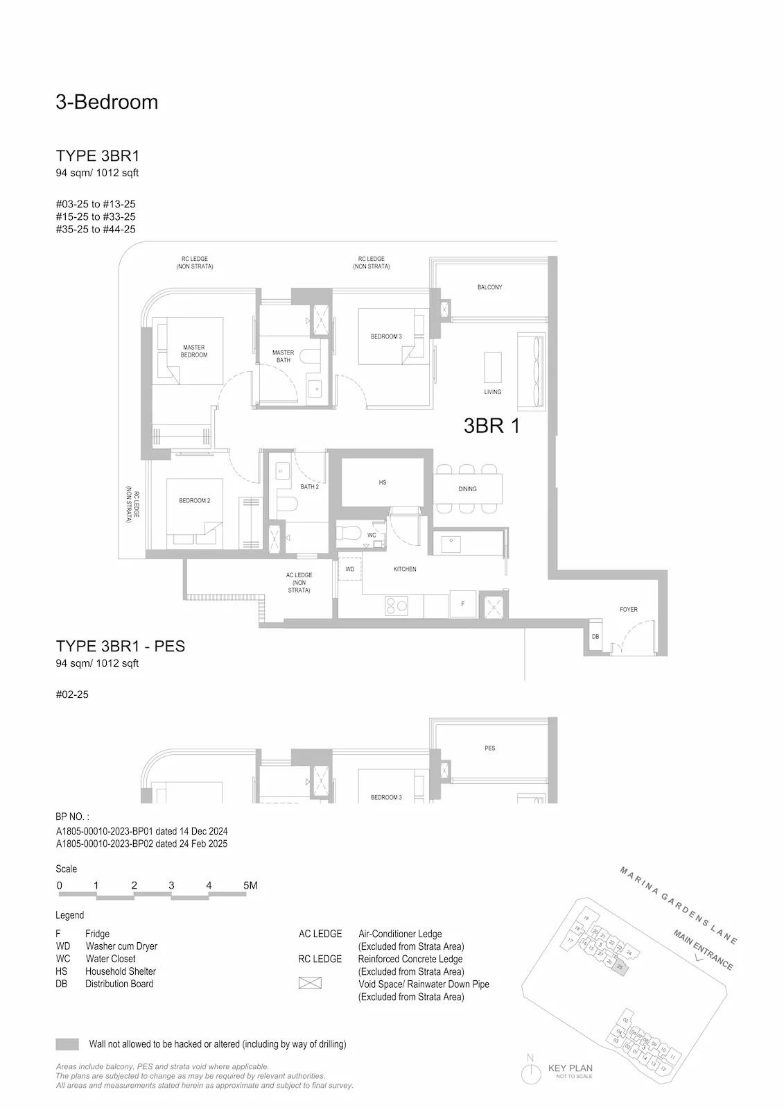One Marina Gardens 3-Bedroom Type 3BR1 floor plan.