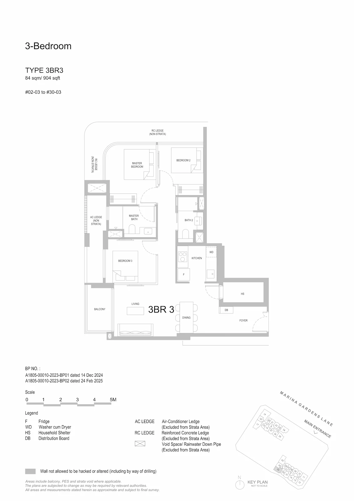 One Marina Gardens 3-Bedroom Type 3BR3 floor plan.