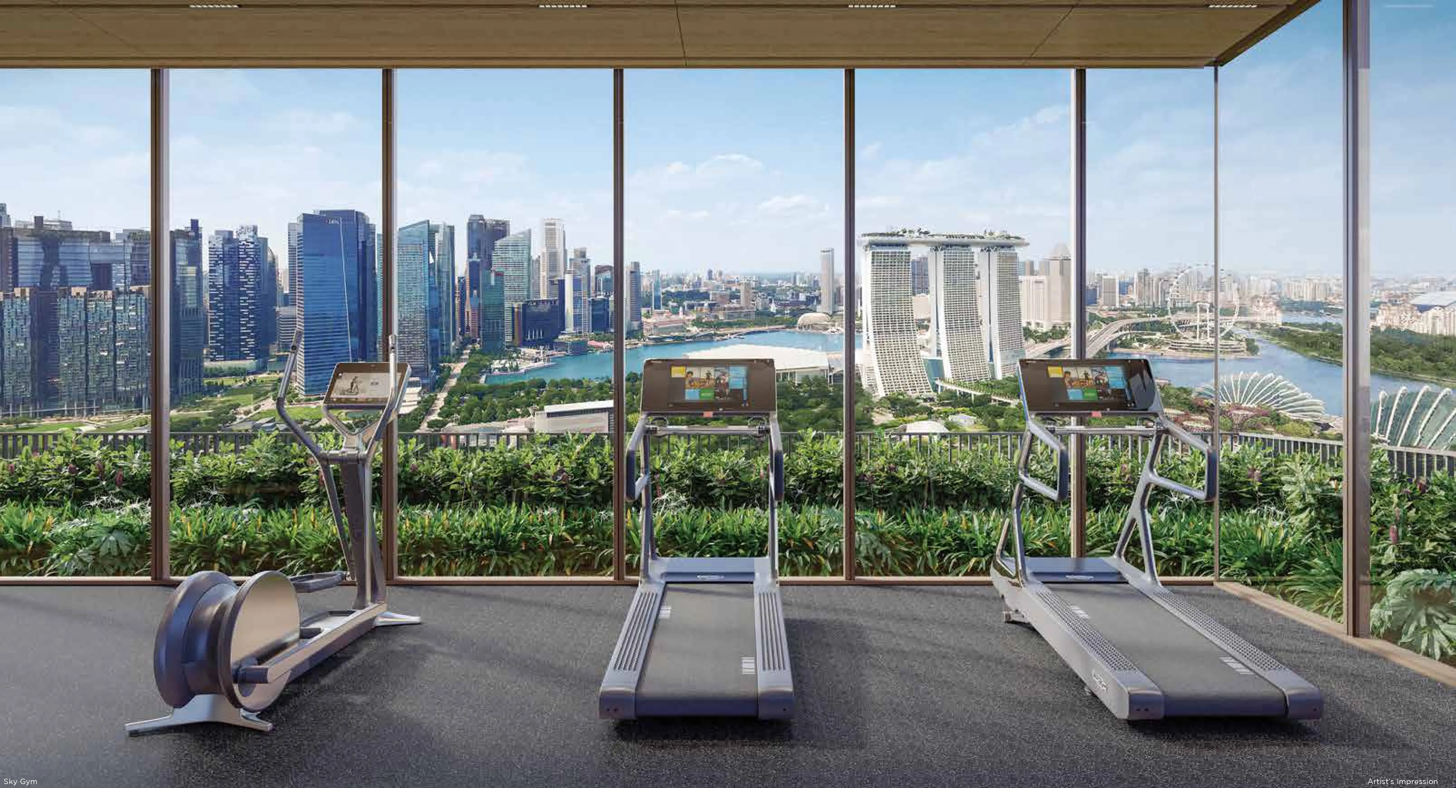 One Marina Gardens sky gym with CBD and Marina Bay Sands skyline view — artist's impression.