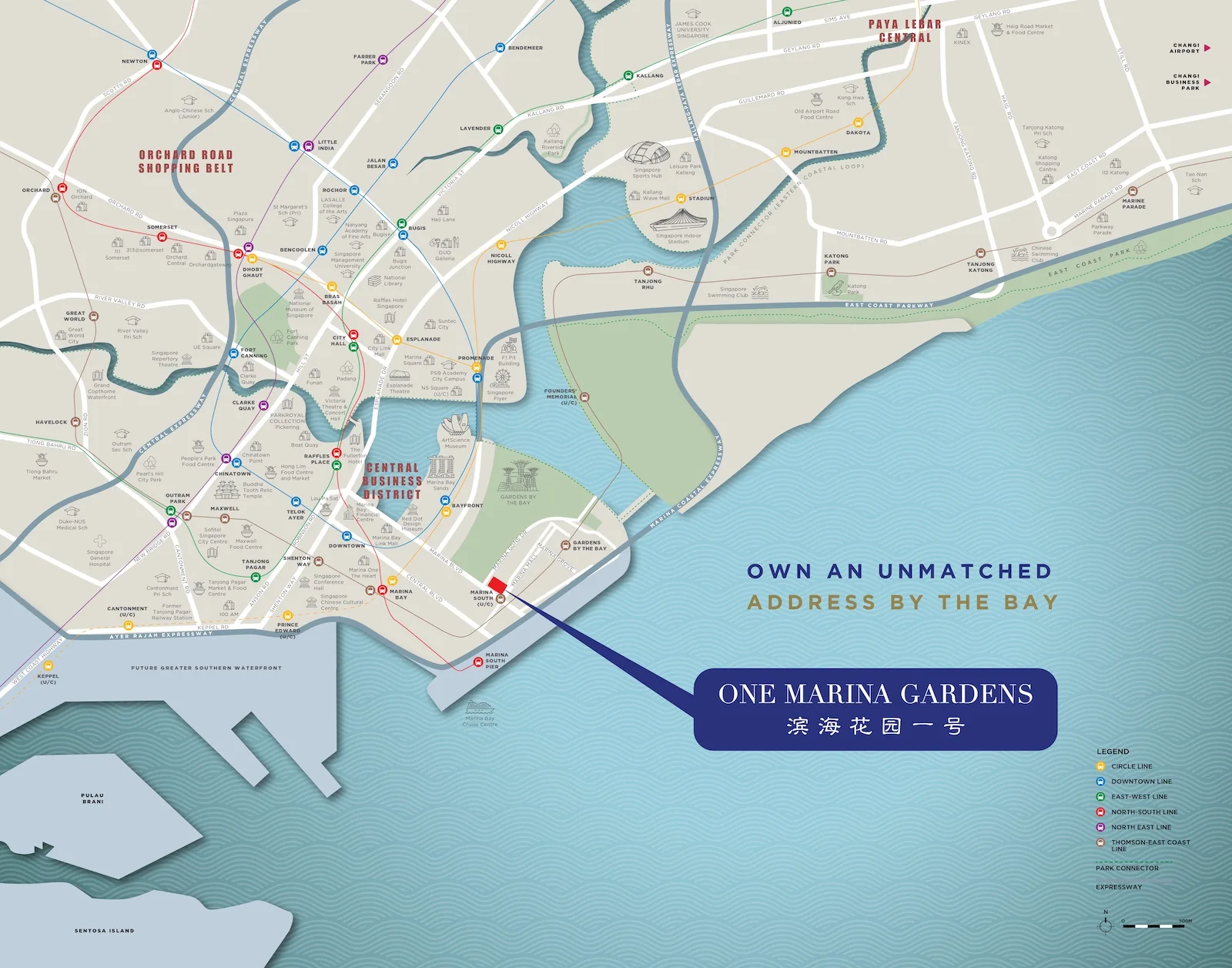 One Marina Gardens location map at Marina Gardens Lane, District 1 Marina South.