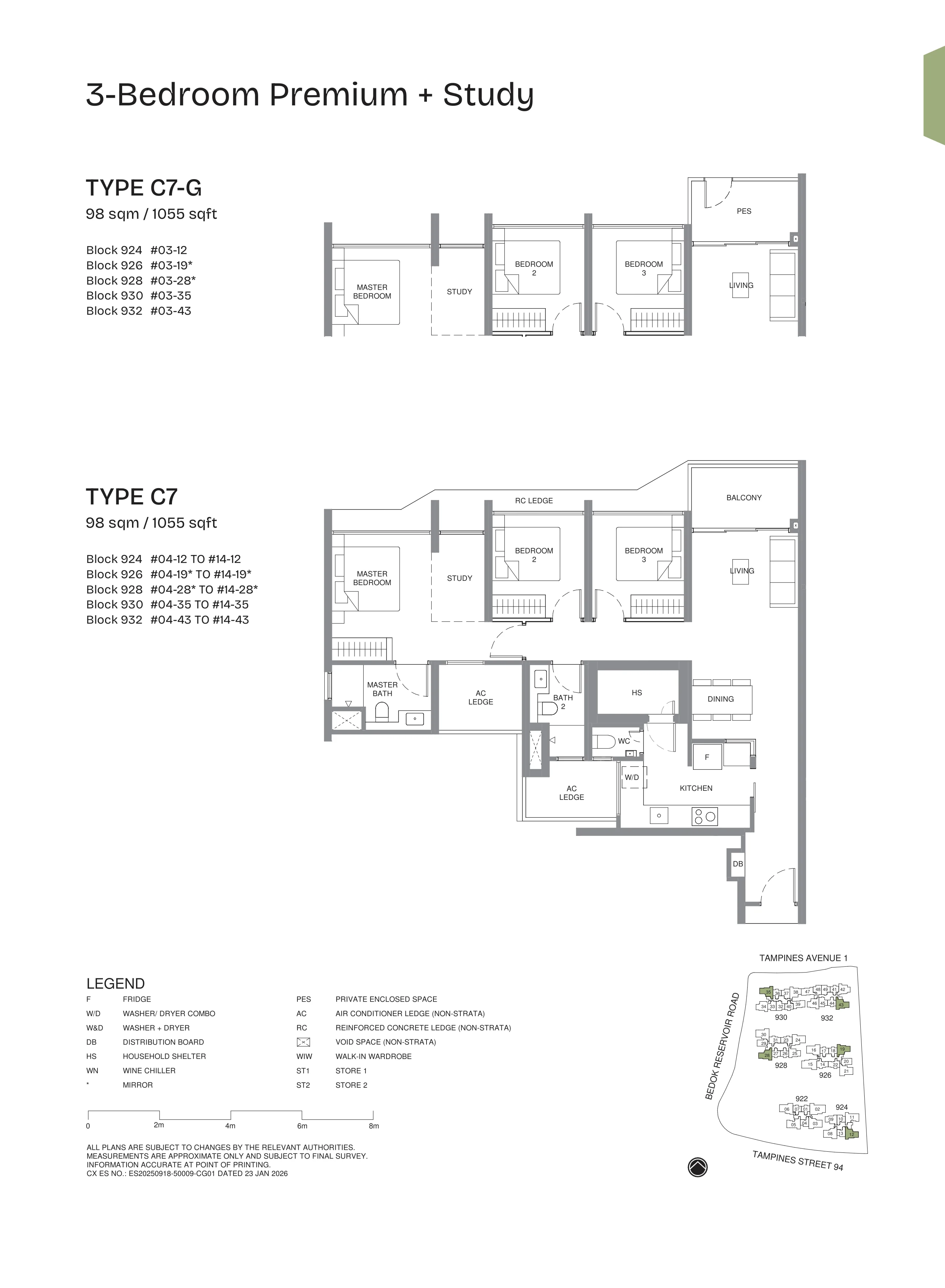 Pinery Residences 3-Bedroom Premium plus Study Type C7 floor plan.