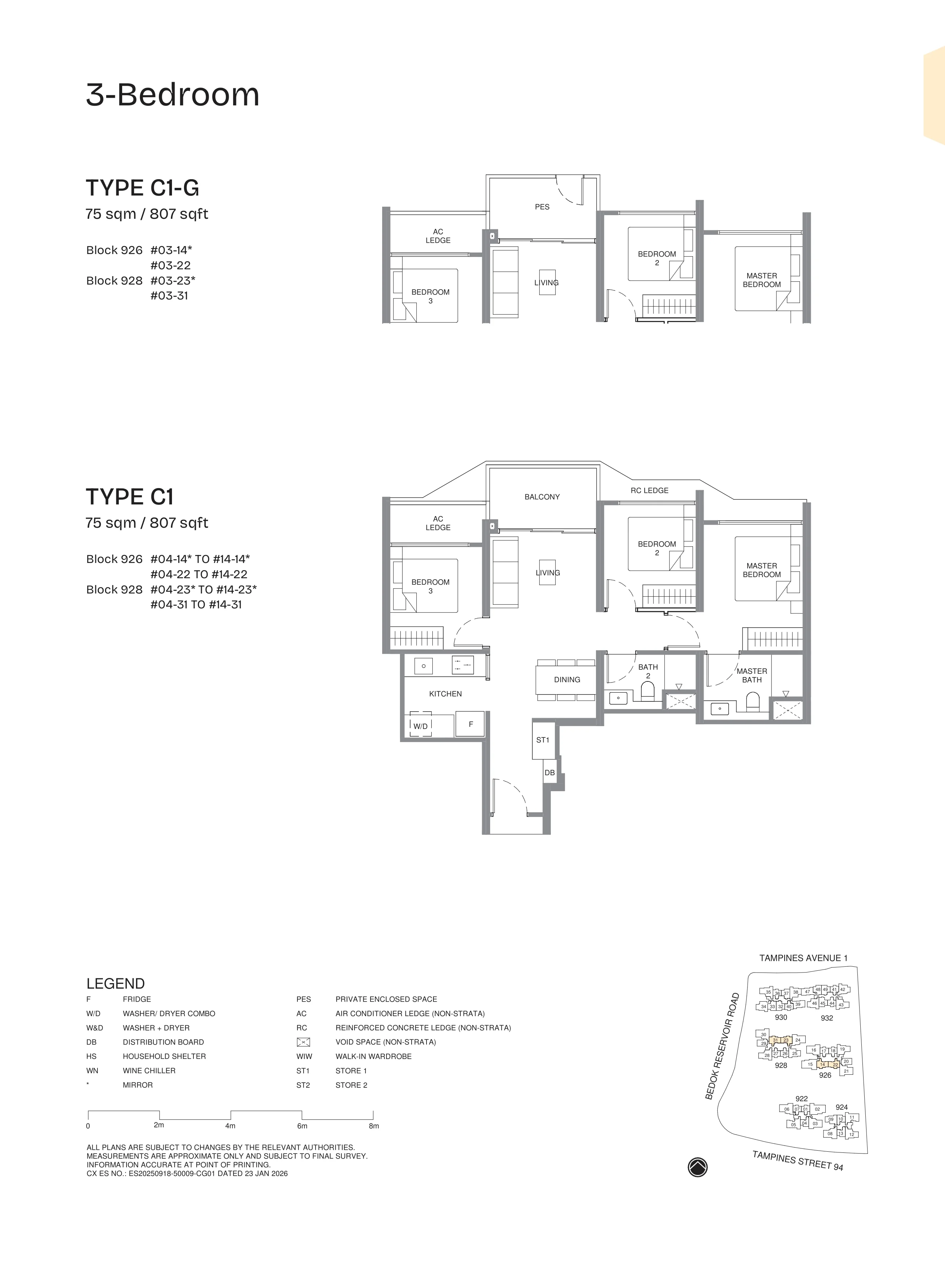 Pinery Residences 3-Bedroom Type C1 floor plan.
