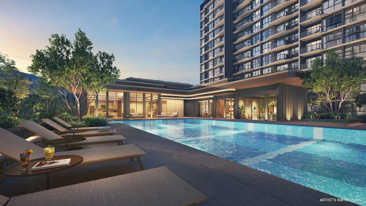 Artist impression of the family swimming pool facilities at Pinery Residences.