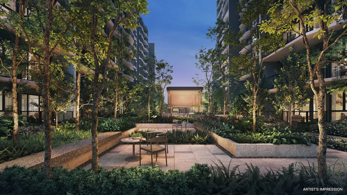 Artist impression of the tranquil garden landscaping at Pinery Residences.