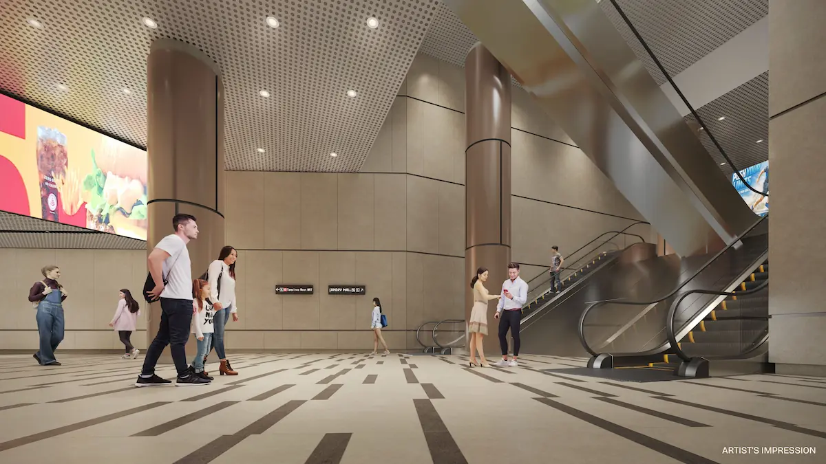Artist impression of the underground pedestrian link connecting Pinery Residences to Tampines West MRT station.