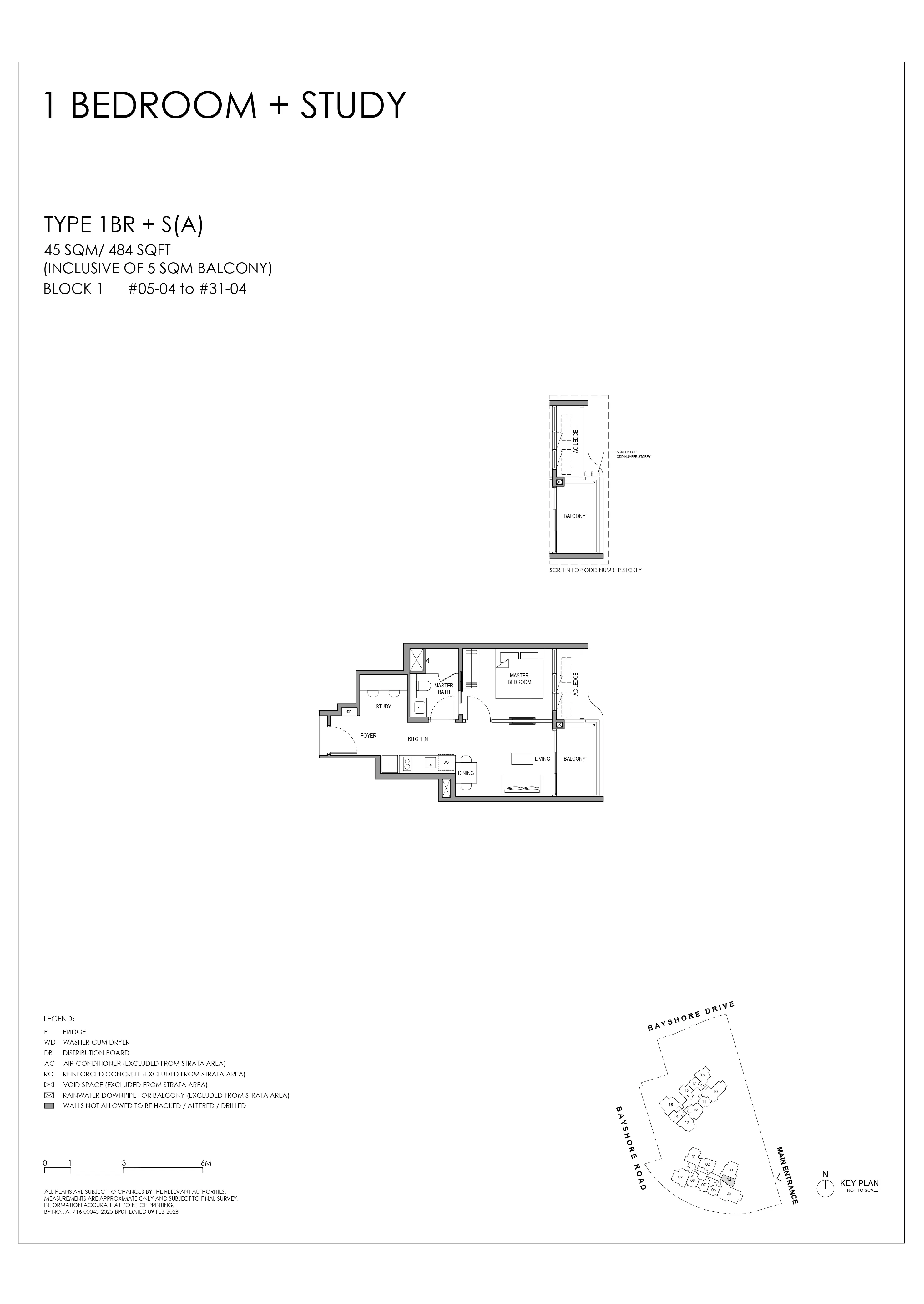 Floor plan layout for Vela Bay 1 Bedroom plus Study Type 1BR + S(A).
