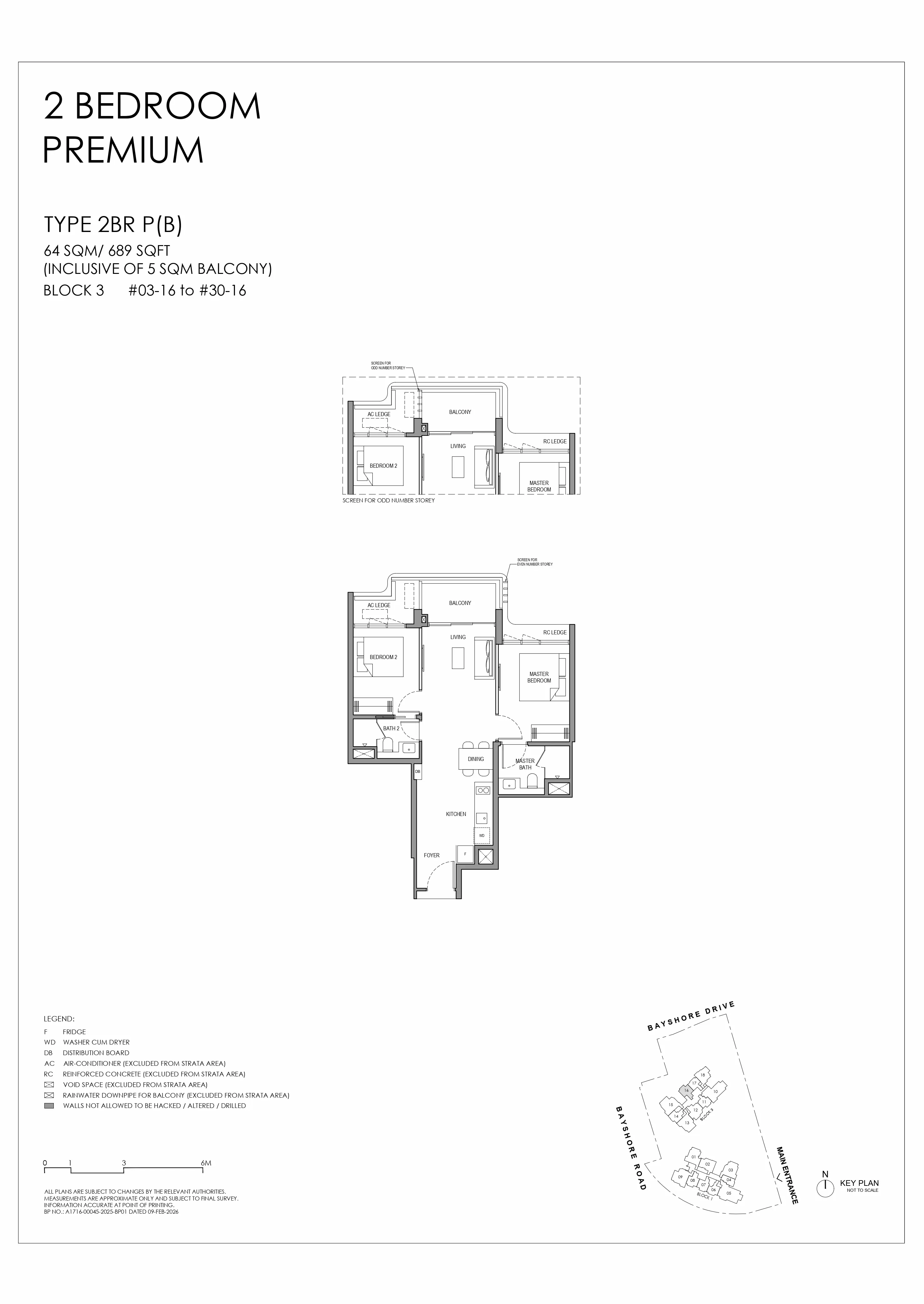 Floor plan layout for Vela Bay 2 Bedroom Premium Type 2BR PB.