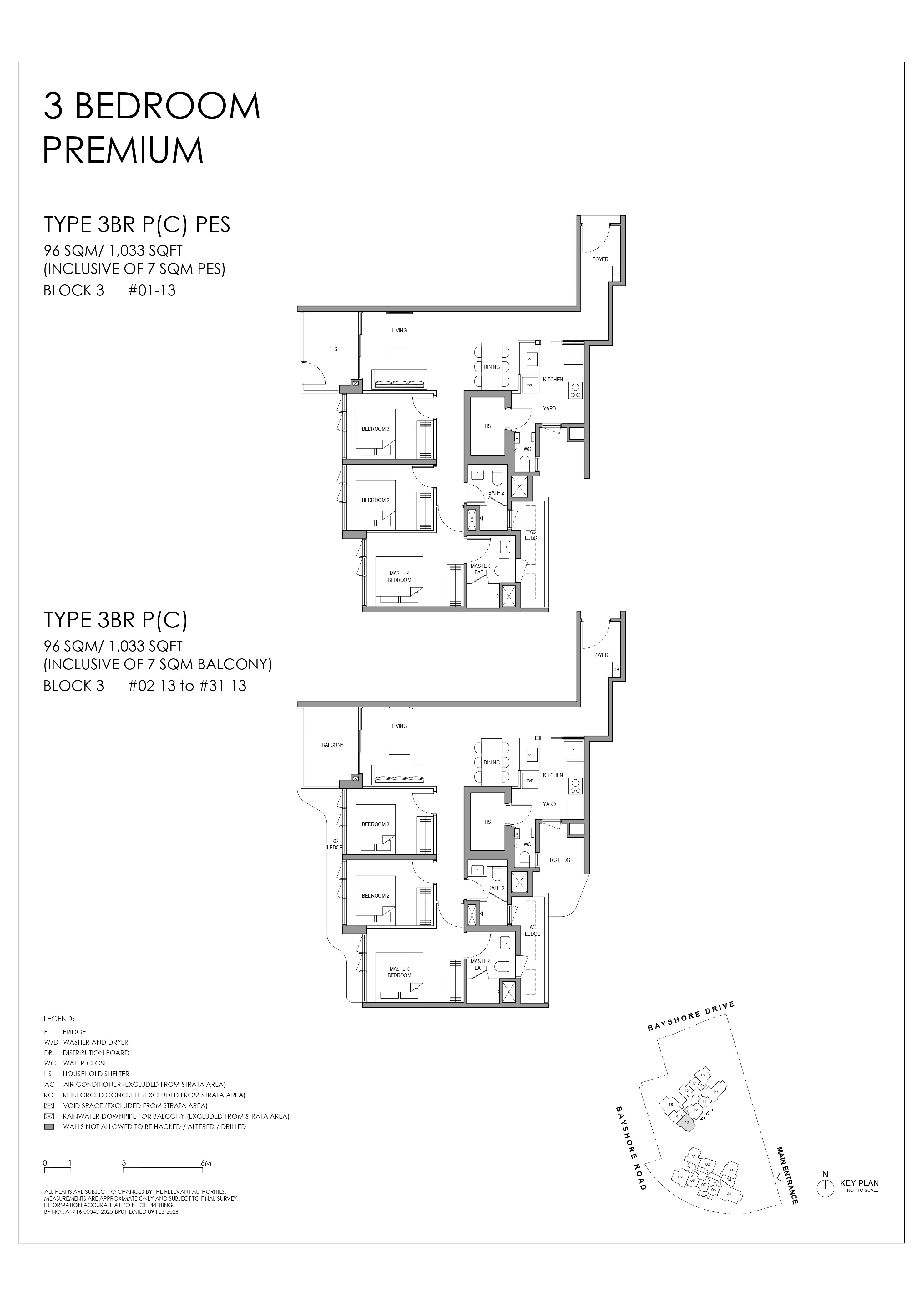 Floor plan layout for Vela Bay 3 Bedroom Premium Type 3BR PC.
