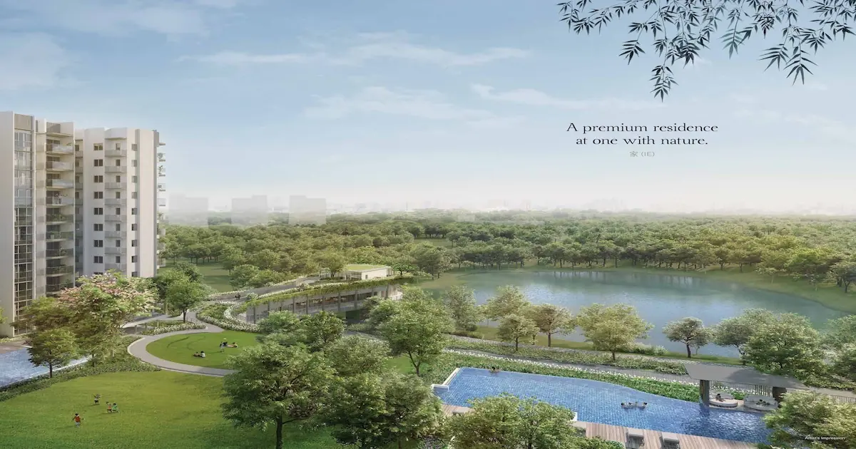 The Woodleigh Residences residential tower fronting Bidadari Park with Alkaff Lake panorama and Japanese landscape garden artist's impression Singapore.