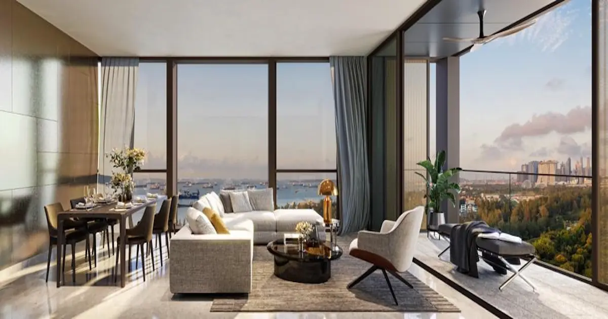 Interior living room of a modern Singapore condo demonstrating highly efficient, 100% usable wall-to-wall floor space.